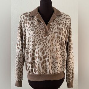 Alfred Dunner Animal Print Collared Knit Sweater Top Petite Small